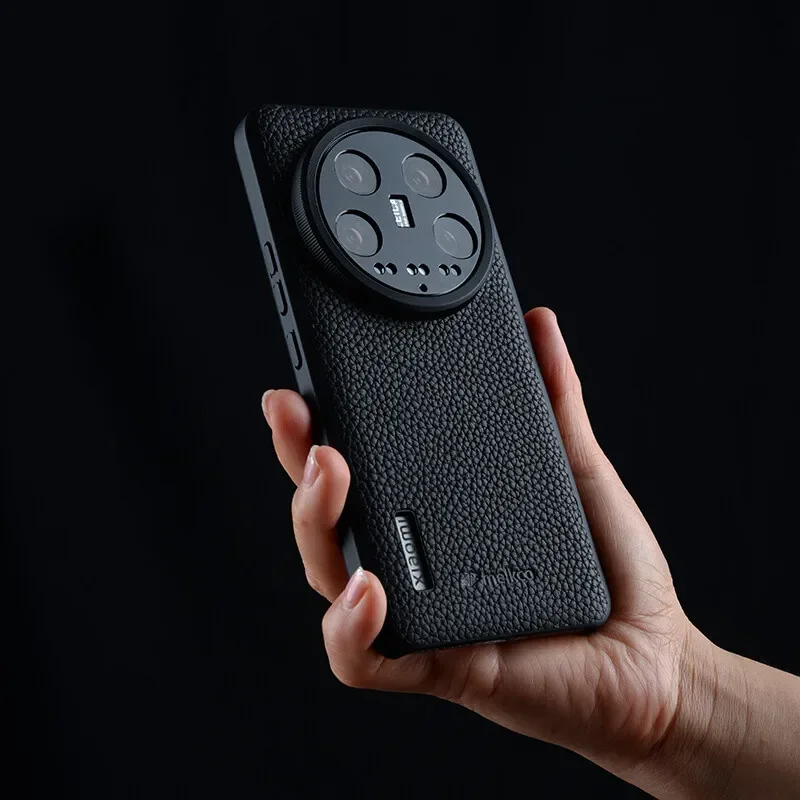 Melkco الليتشي الحبوب الطبقة العليا جلد البقر الأصلي حافظة لهاتف Xiaomi 15 Ultra Mi14 Ultra MI 15Pro غطاء ممتص للصدمات Funda