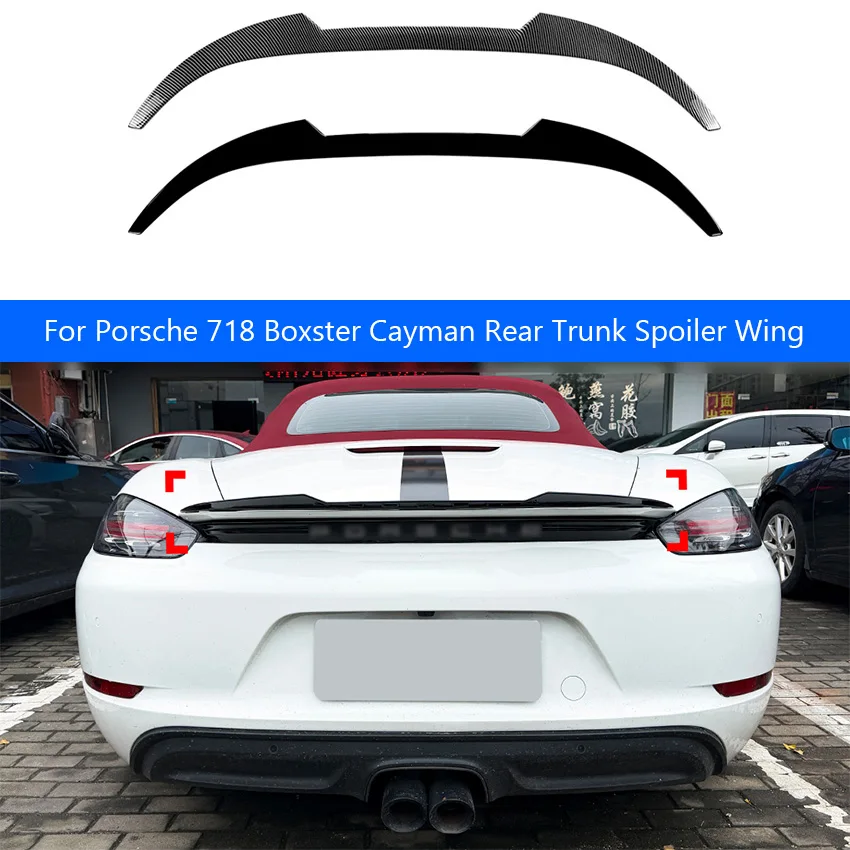 For 2023+ Porsche 718 Boxster Cayman Rear Trunk Spoiler Wing Fits ABS Gloss Black Carbon Fiber Style Car Exterior Modification