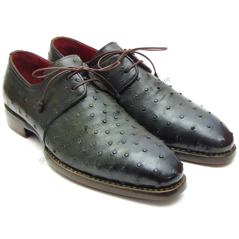 

Green Ostrich Pattern Strappy Men Derby Shoes Fashion Lace Up Men Shoes Luxurious Handmade Party Banquet Office Men Dress Shoes