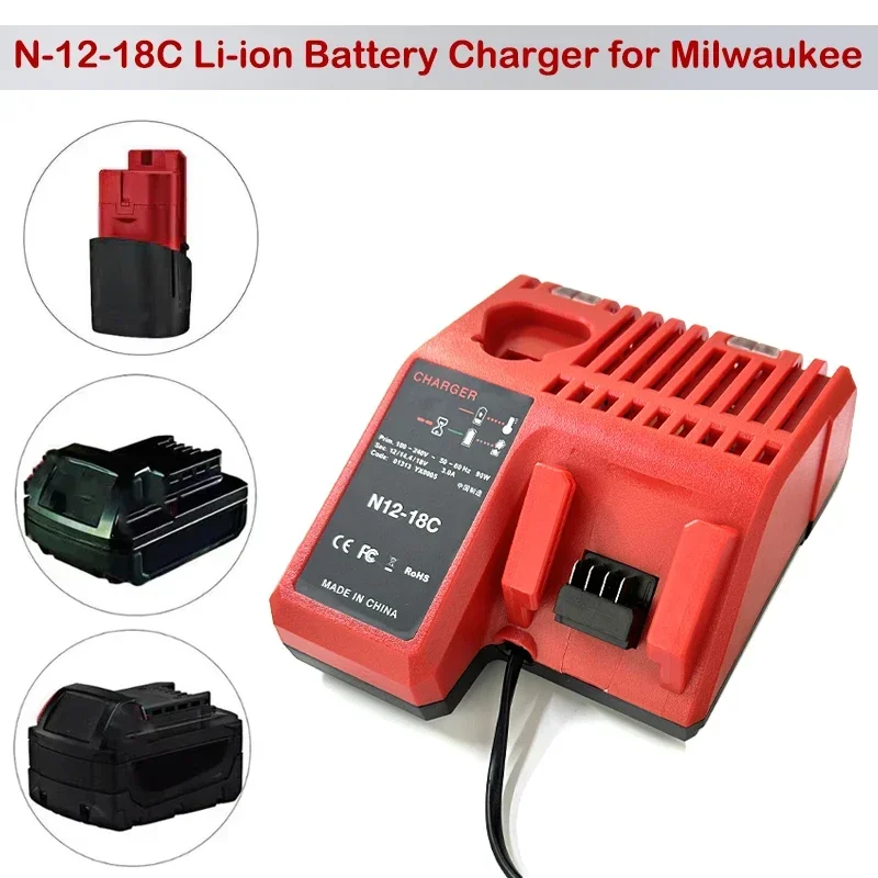 Battery Charger for Milwaukee 12V N-12-18C Li-ion 14.4V 18V C1418C 48-11-1815/1828/1840 M 18 M 14 M 12 Lithium Battery