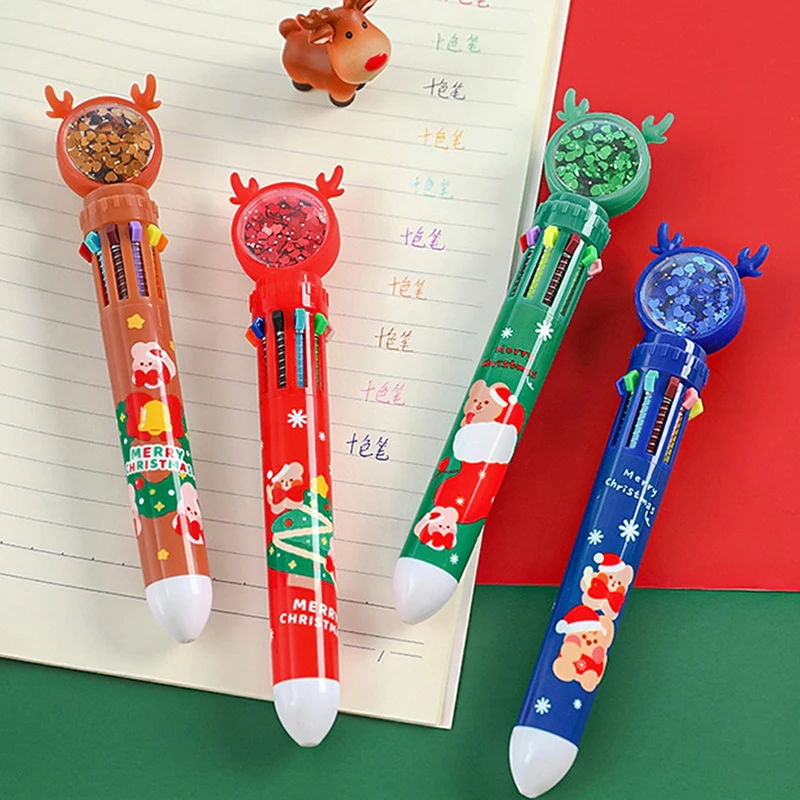 Penna a sfera di natale carina a 10 colori Kawaii Cartoon babbo natale penne in Gel per la scrittura di materiale scolastico accessori per ufficio