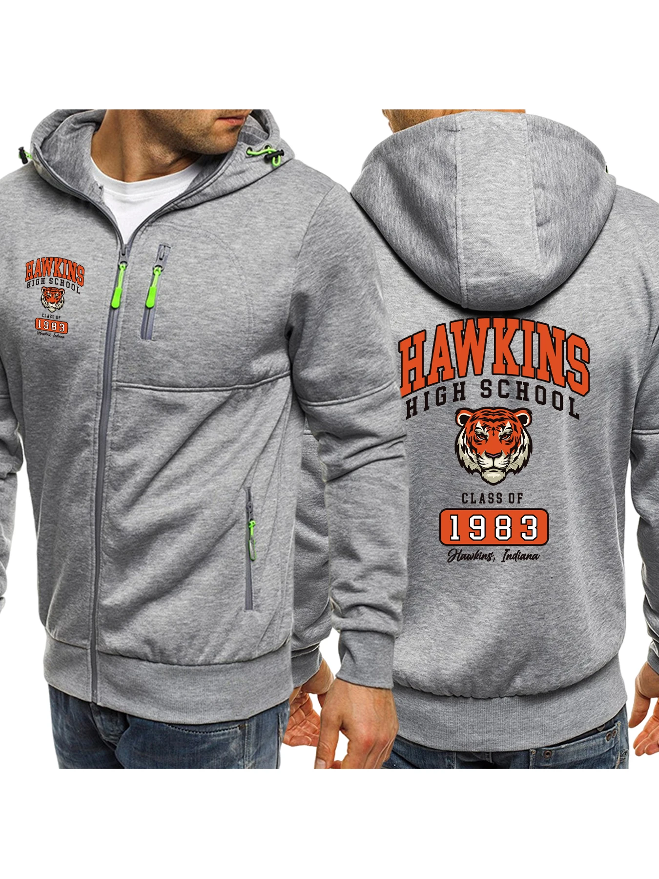 Tiger 1983 Print Men Zipper Hoodies Fashion Casual Hooded Coat Fleece Loose Clothes Autumn Hip Hop Vintage Streetwear