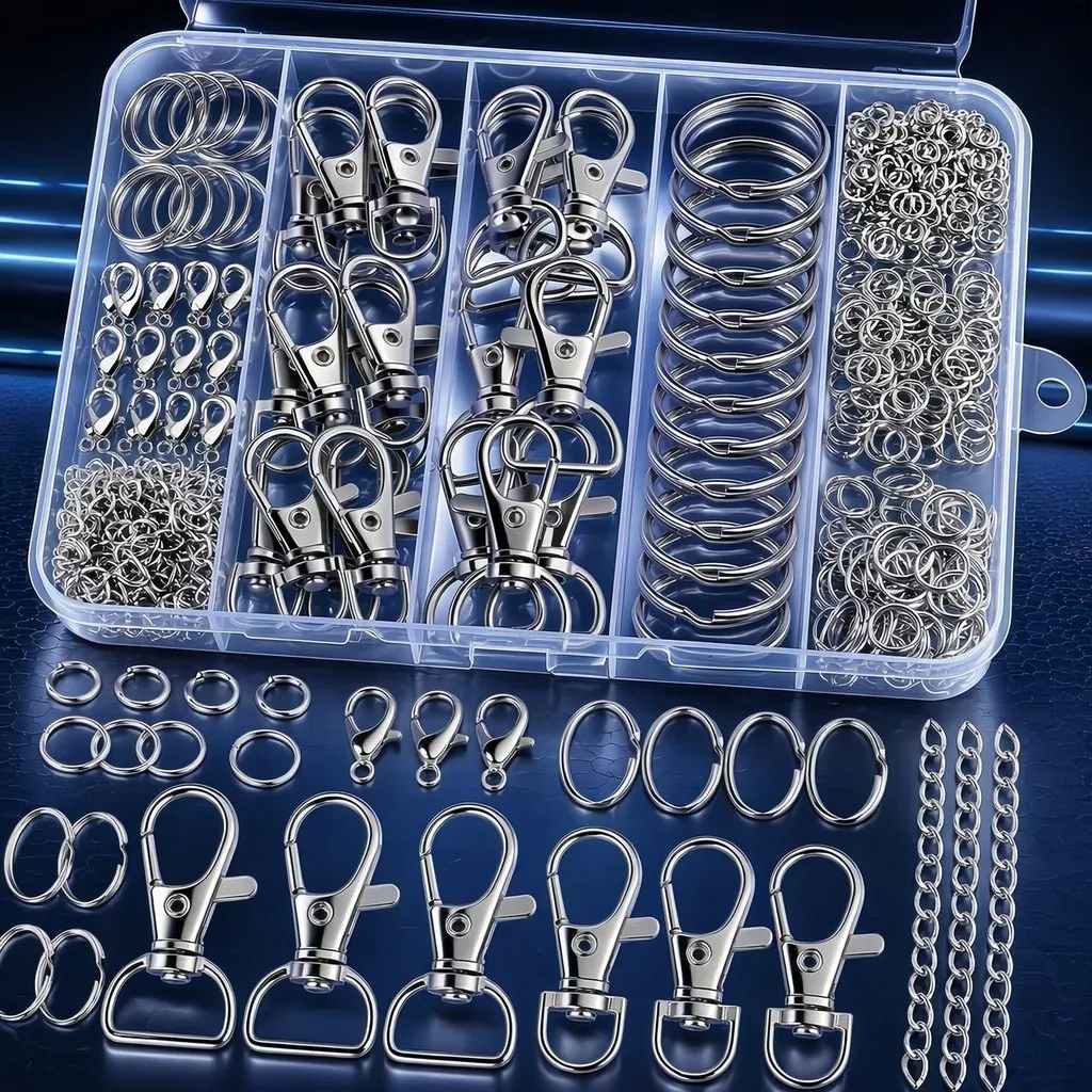 524PCS Complete Keychain Making Kit Lobster Claw Clasps Swivel Snap Hooks Key Rings for DIY Jewelry Crafts Beginners Gifts