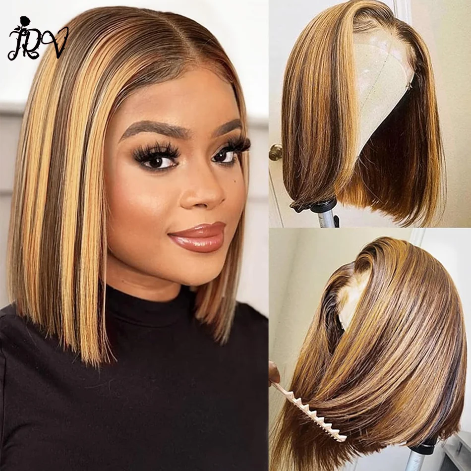 

Highlight Lace Front Bob Wig Human Hair Ombre Honey Blonde 13x4 Hd Wigs Pre Plucked Middle Part 4/27 Colored Transparent Frontal