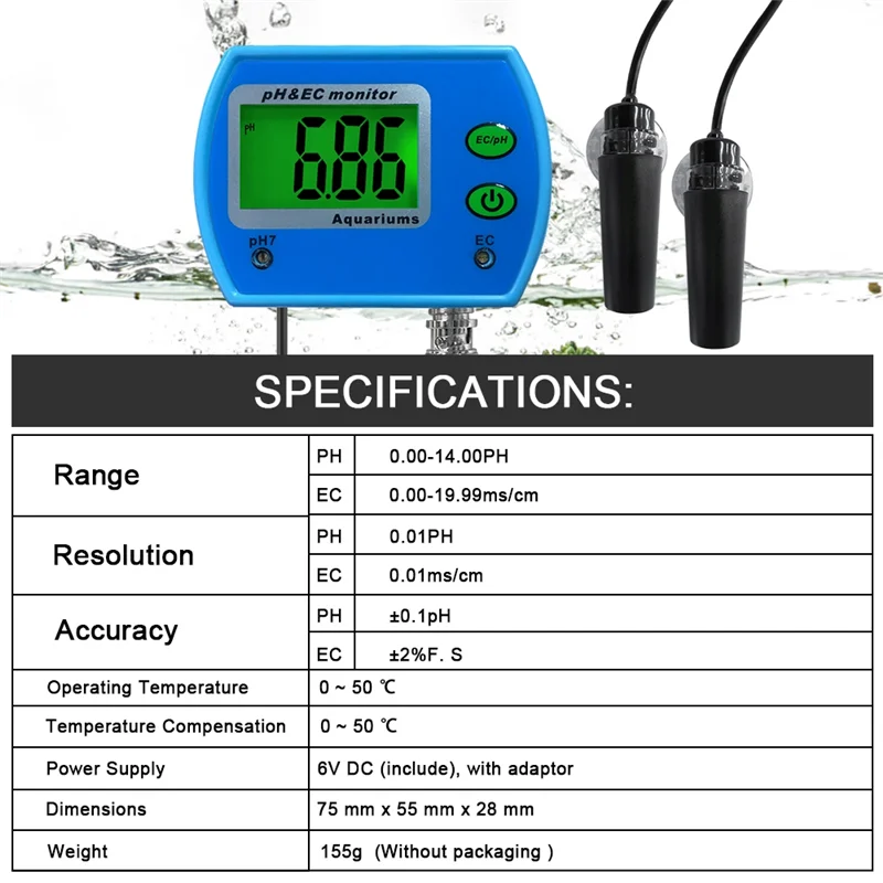 

B17B Water Quality Analysis Instruments PH /EC Monitor Meter Acidometer PH Tester EU Plug