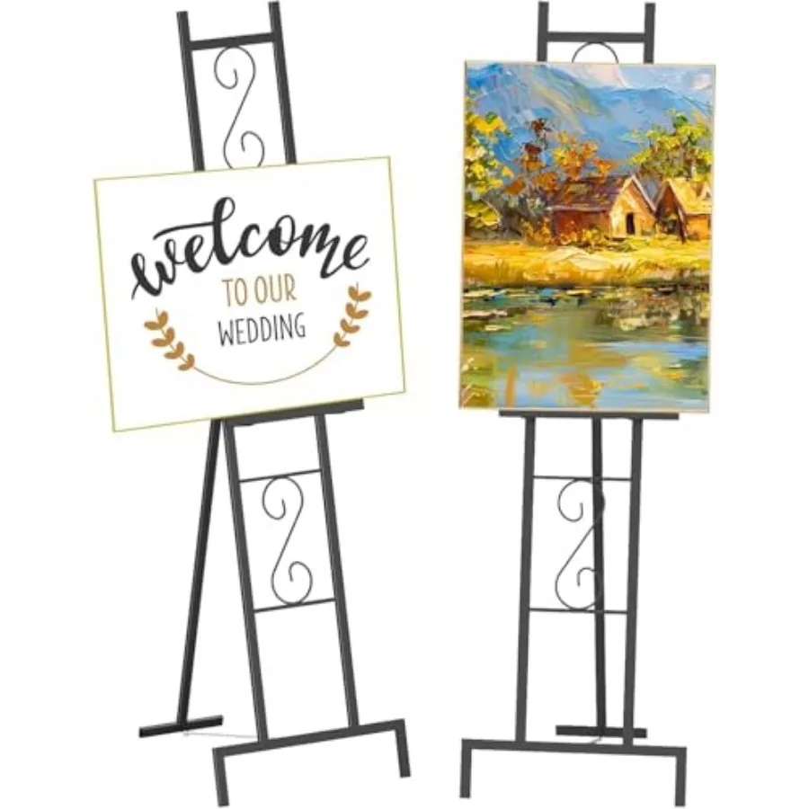 

2 Pack Easel Stand for Sign, Metal Easels with Chain Support, Adjustable Free Standing Painting Rack for Display, Poster Pictur