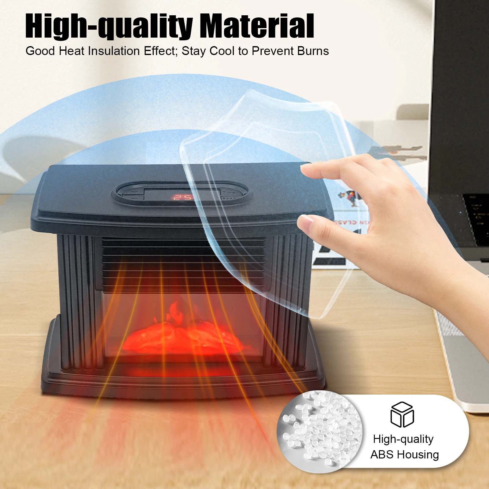 1000W Mini Electric Fireplace Heater 3D Simulation Flame Stove Burner with Fast Heating System for Small Indoor Places 59-89.6°F