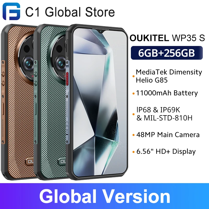 Oukitel WP35 S Rugged phone 6GB+256GB 11000mAh Cellphones androids NFC Smartphone Business phone 48MP Rear Camera 6.56