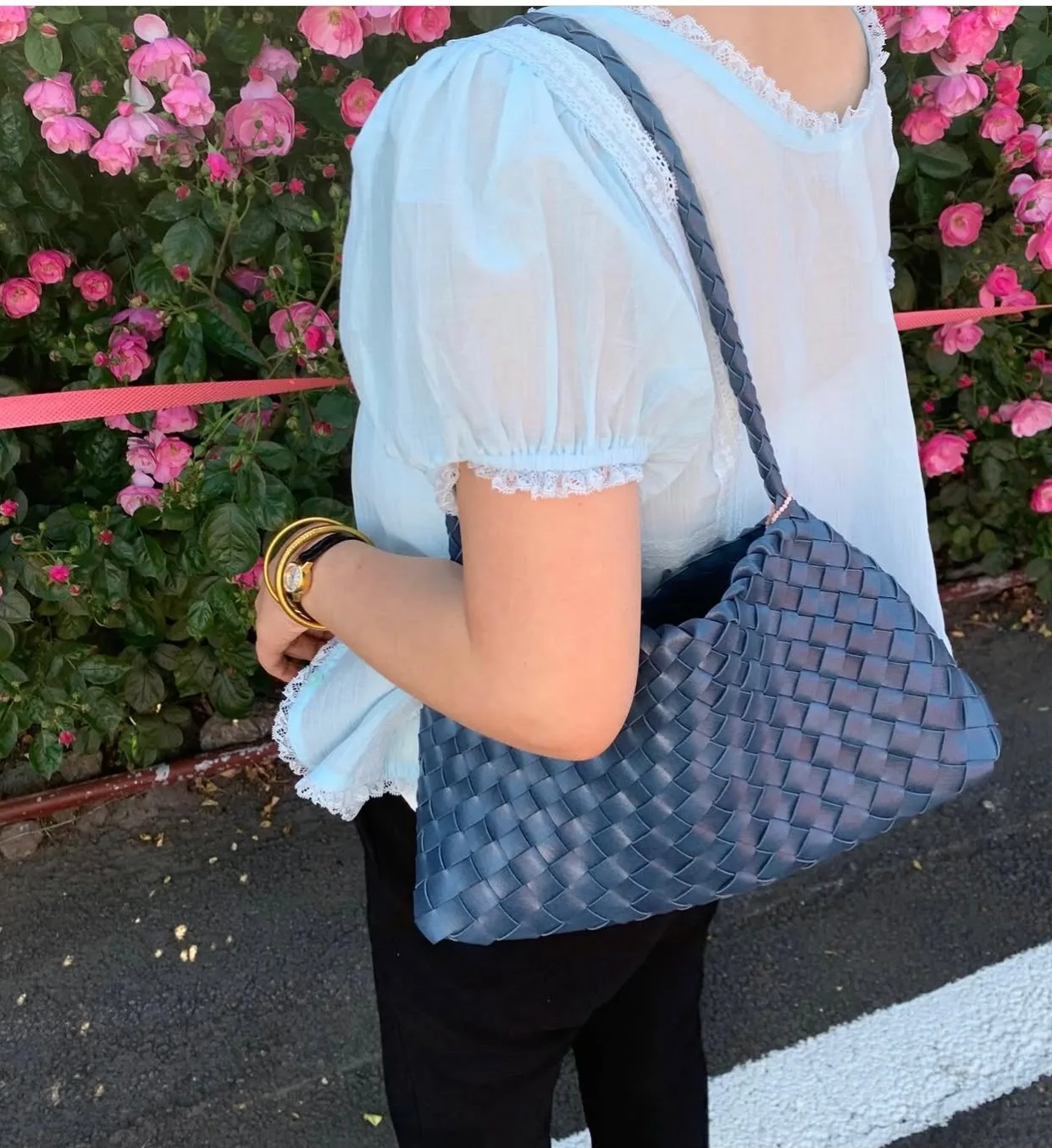 handcrafted-gem-blue-dumpling-bag-women's-casual-handbag-versatile-single-shoulder-underarm-bag-korean-style-soft-polyester