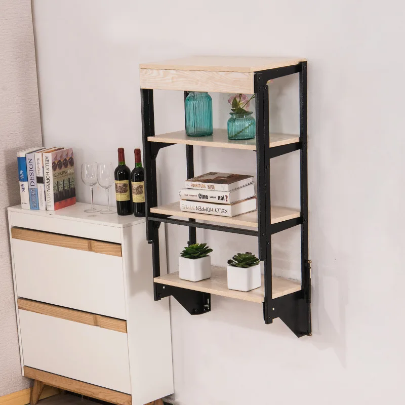 Foldable table, wall-mounted internet-famous dining table, multifunctional bookshelf, balcony storage rack