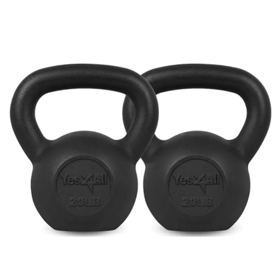 Cast Iron Kettlebell 20 Lb Pair for Full Body Workout Strength Training Set of 2 in Black with Durable Grip for Push Up