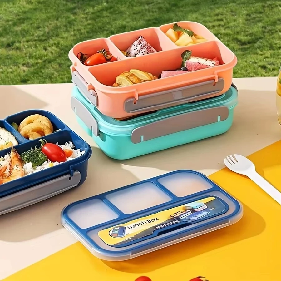 Lonchera con cuatro compartimentos de 1300 ml para estudiantes, sellada, a prueba de fugas y fácil de limpiar, lonchera tipo bento para estudiantes.