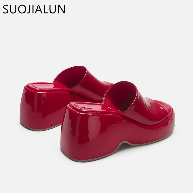 SUOJIALUN 2023 Summer Women Slipper Fashion High Wedge Heel Ladies Elegant Slides Shoes Open Toe Slip On Outdoor Sandal Pumps