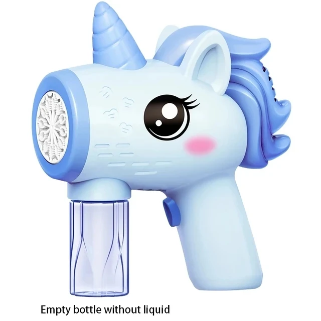 NONE Elektrische Einhorn-Luftblasenpistole, Spielzeugblasenmaschine, automatisches Seifenbläser mit Lichtern, Sommer-Partyspiele im Freien, Kindergeschenke 4