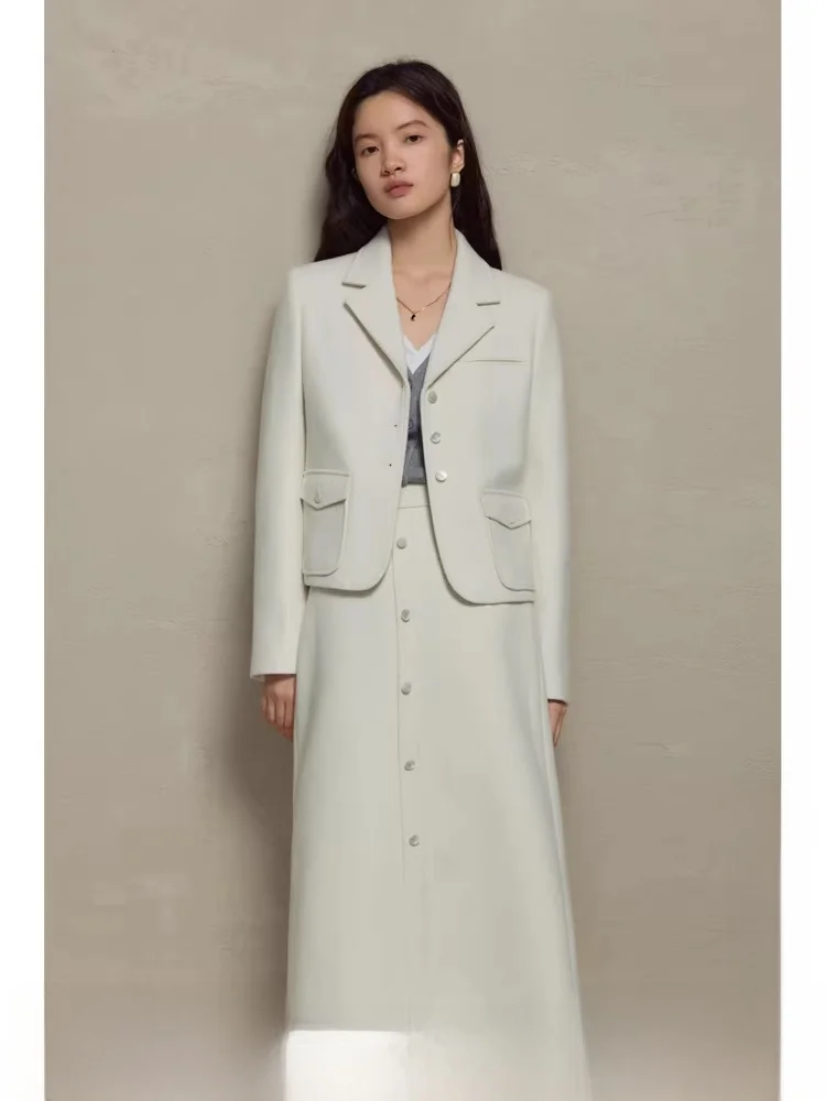 

Faionable Tailored Suit Set Women's High Waist Skirt Commute Ele Two-Piece Set Polyester Blend Long Sve Jaet