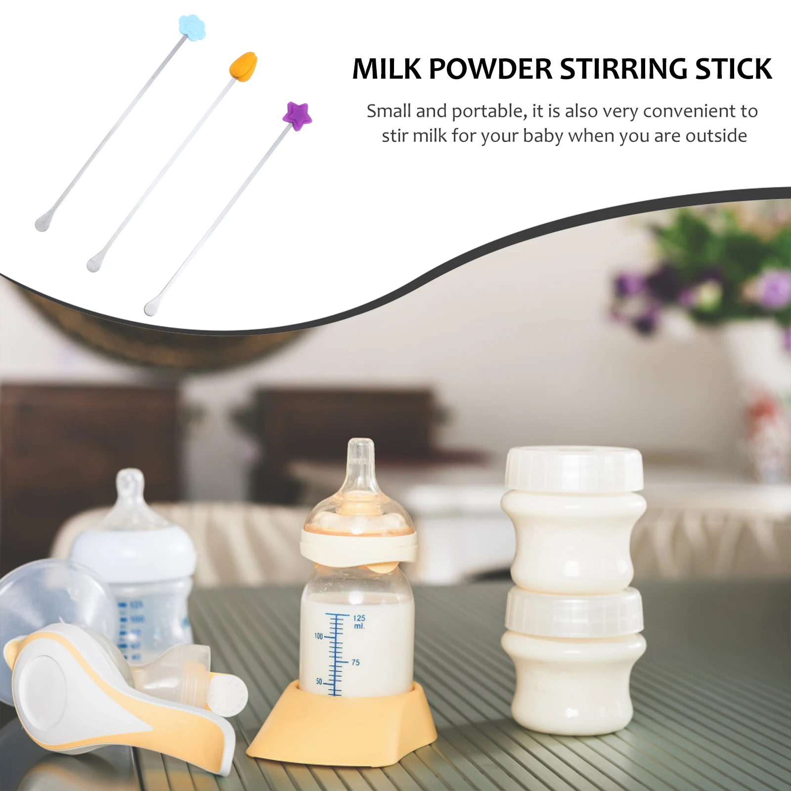 

3pcs Silicone Milk Powder Stirring Rod Stainless Steel Mixing Stick Formula Portable Heat Resistant