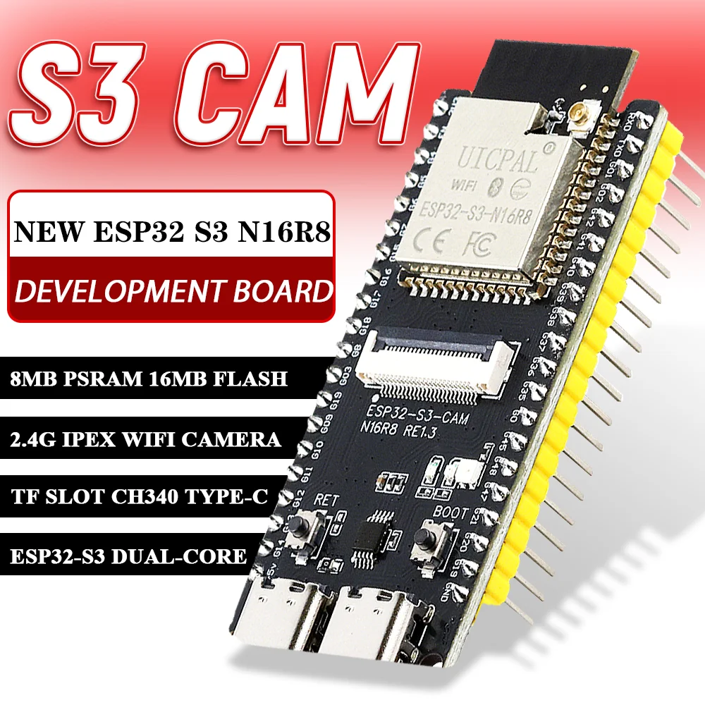ESP32-S3 Development Board with 2.4G Wifi Module for Camera Module OV2640 8MB PSRAM 16MB FLASH ESP32-S3 N16R8 CAM Type-C