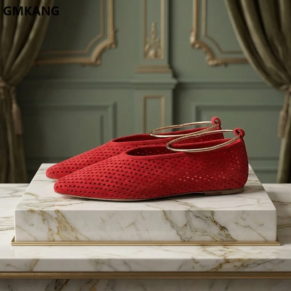 Classic Square Toe Slip-on Flat Shoes Women Genuine Leather Metal Ring Decor Commute Loafers Spring Outdoor Walking Comfort