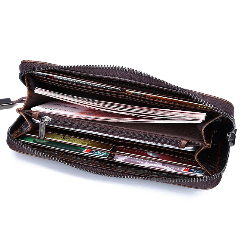 New Oil Wax Leather Wallet Business Top Layer Cowhide Long Lado Capacity Multi Card Crocodile Wallet