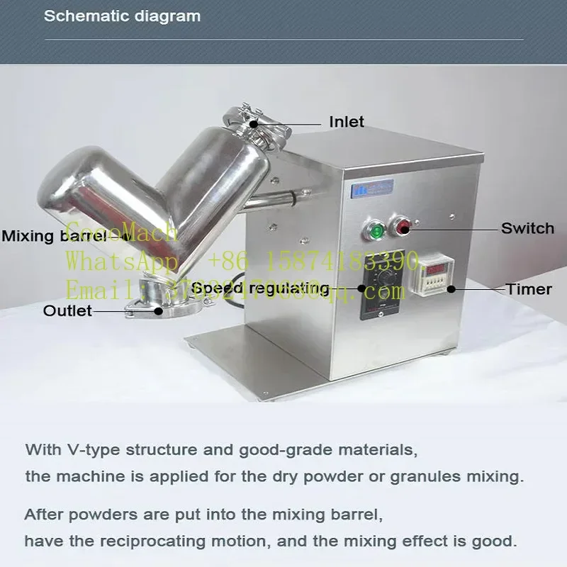 Automatic Industrial High Speed Dry Powder Mixer V Shaped Blender Powder Mixing Machine