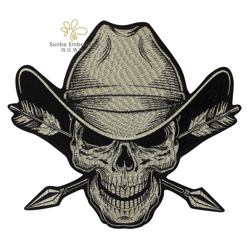 Cowboy Patches Skull Arrow Iron on Patches for Jacket Embroidered Applique Rock Men Clothes Decoartive Badges