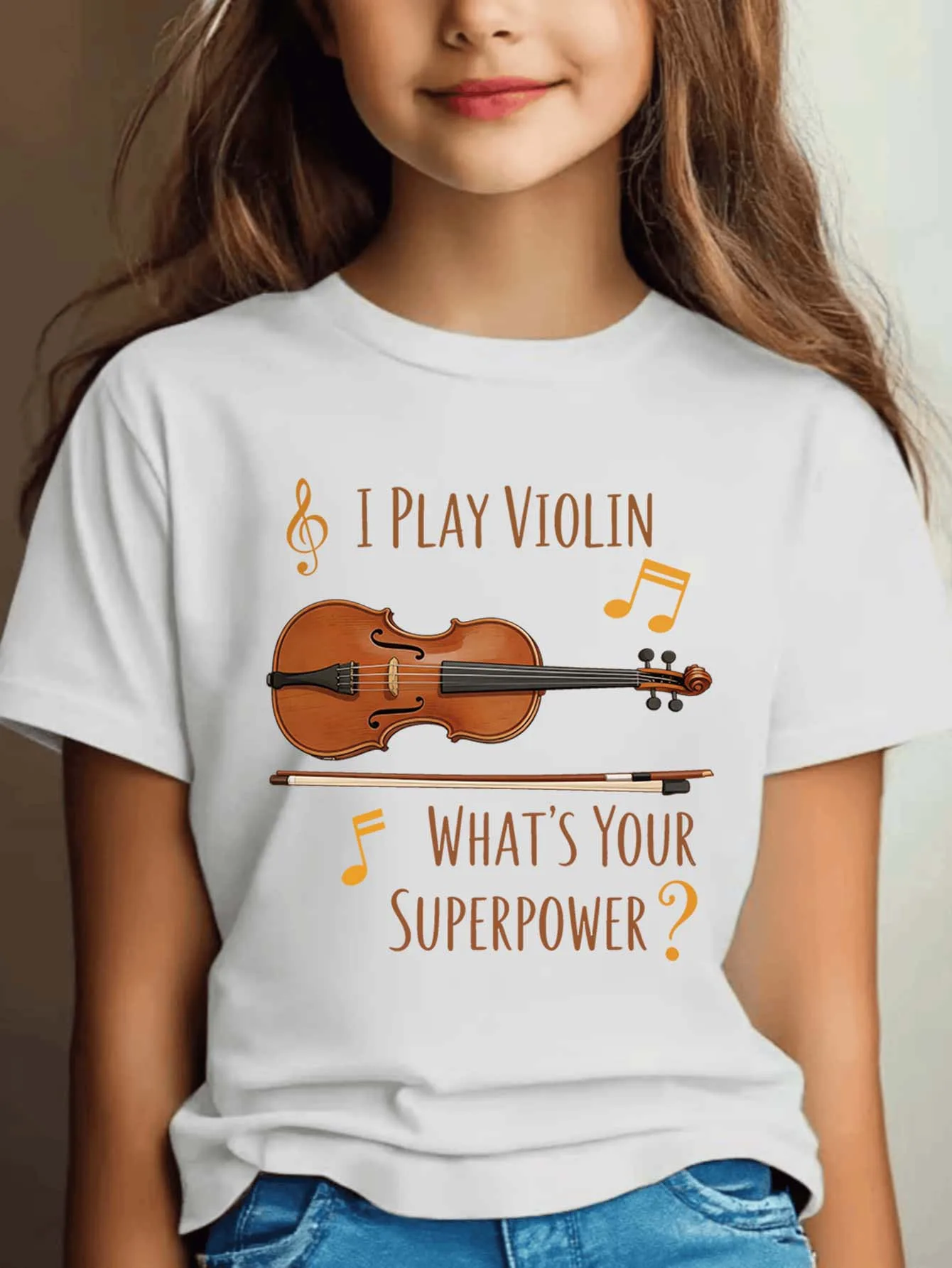 Violin Note Letter Print Boys Girls T Shirt Music Instrument Kids Tee Parent Child Matching Casual Summer Family Daily Tops