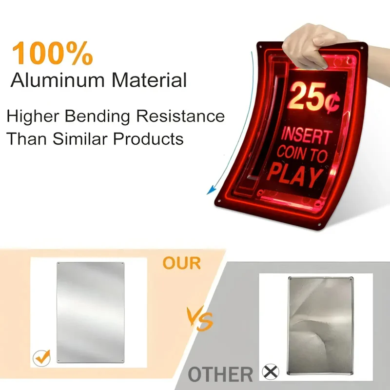 مسطح ثنائي الأبعاد، قطعة واحدة من علامة معدنية لألعاب الأركيد الرجعية بتصميم فتحة إدخال العملات المعدنية مع زر إدخال العملة للعب
