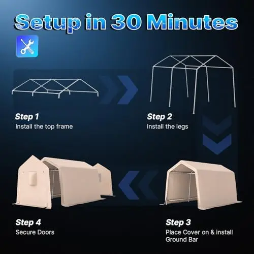8x14 ft Steel Metal Peak Roof Portable Garage Shelter Storage Shed Carport for Motorcycle, Bike or Garden Tools with 2