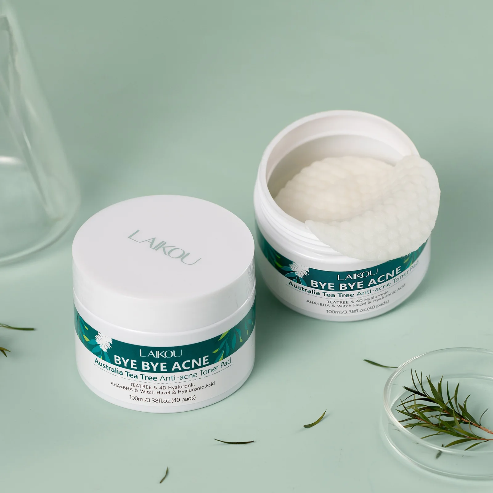 

LAIKOU 40pcs Tea Tree Toner Pads, Acne Treatment Facial Cotton Pads for Oily Skin, Pore Minimizing Exfoliating Blemish Care
