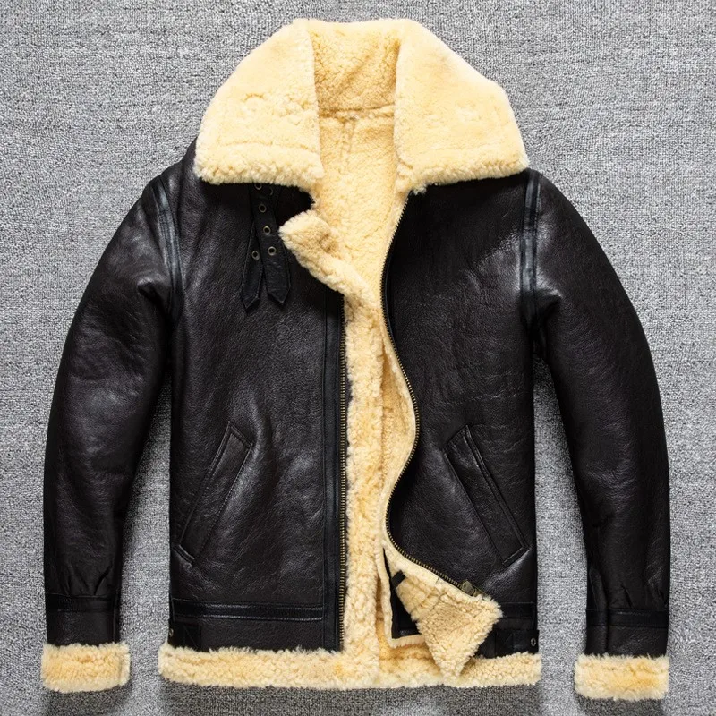Pure leather and fur one-piece for men large-sized thick coat