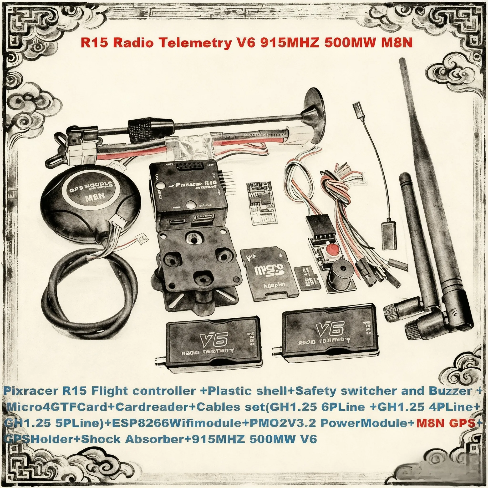 

Pixracer R15 Автопилот Xracer PX4 Контроллер полета Pixhawk M8N/M9N/M10 GPS Радио Телеметрия V6 Набор RC Квадрокоптер Ardupilot