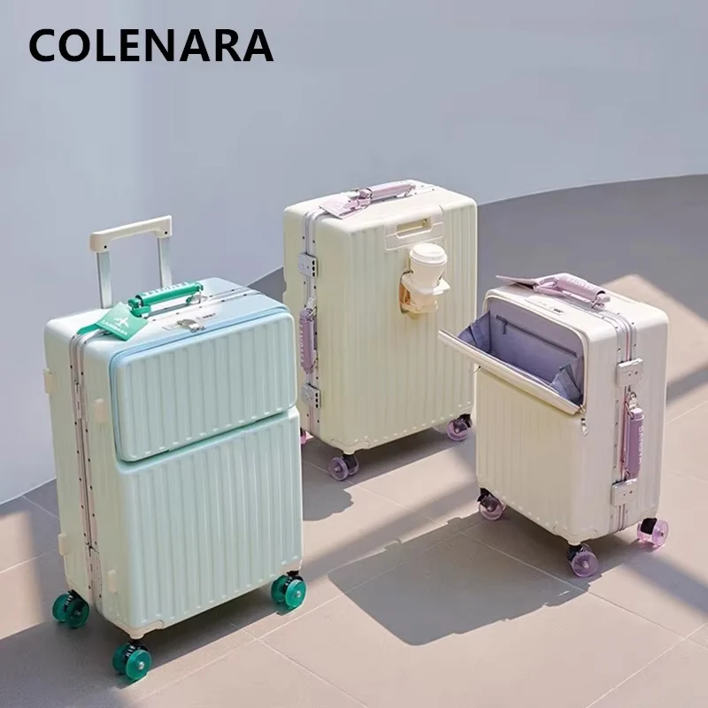 COLENARA Laptop Luggage Front Opening Boarding Box Aluminum Frame Trolley Case 20