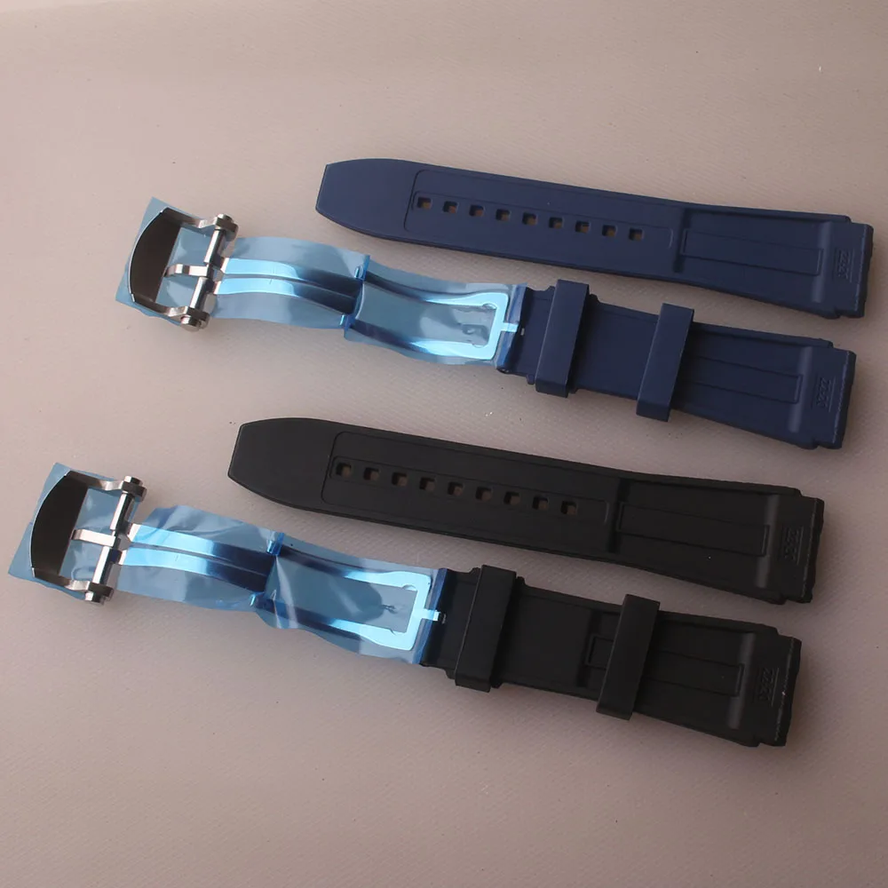 Watchband for Men's mechanical watch Avenger Superocean Strap Soft fluororubber Bracelets fold deployment Wristband Diving Bands