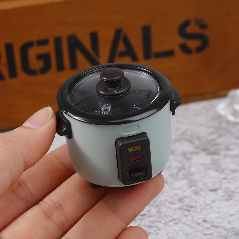 ‥1/12 Mini Rice Cooker Model With Rice Spoon Dollhouse Miniature Kitchen Appliances For Dollhouse Food Accessories Toy