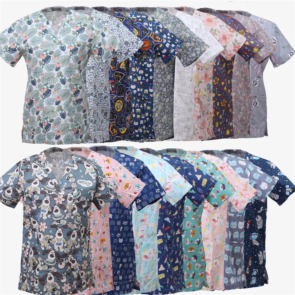 Nuovi vestiti stampati, tuta per lavare le mani da dottore divisa a maniche corte, sala chirurgica estiva in cotone sottile