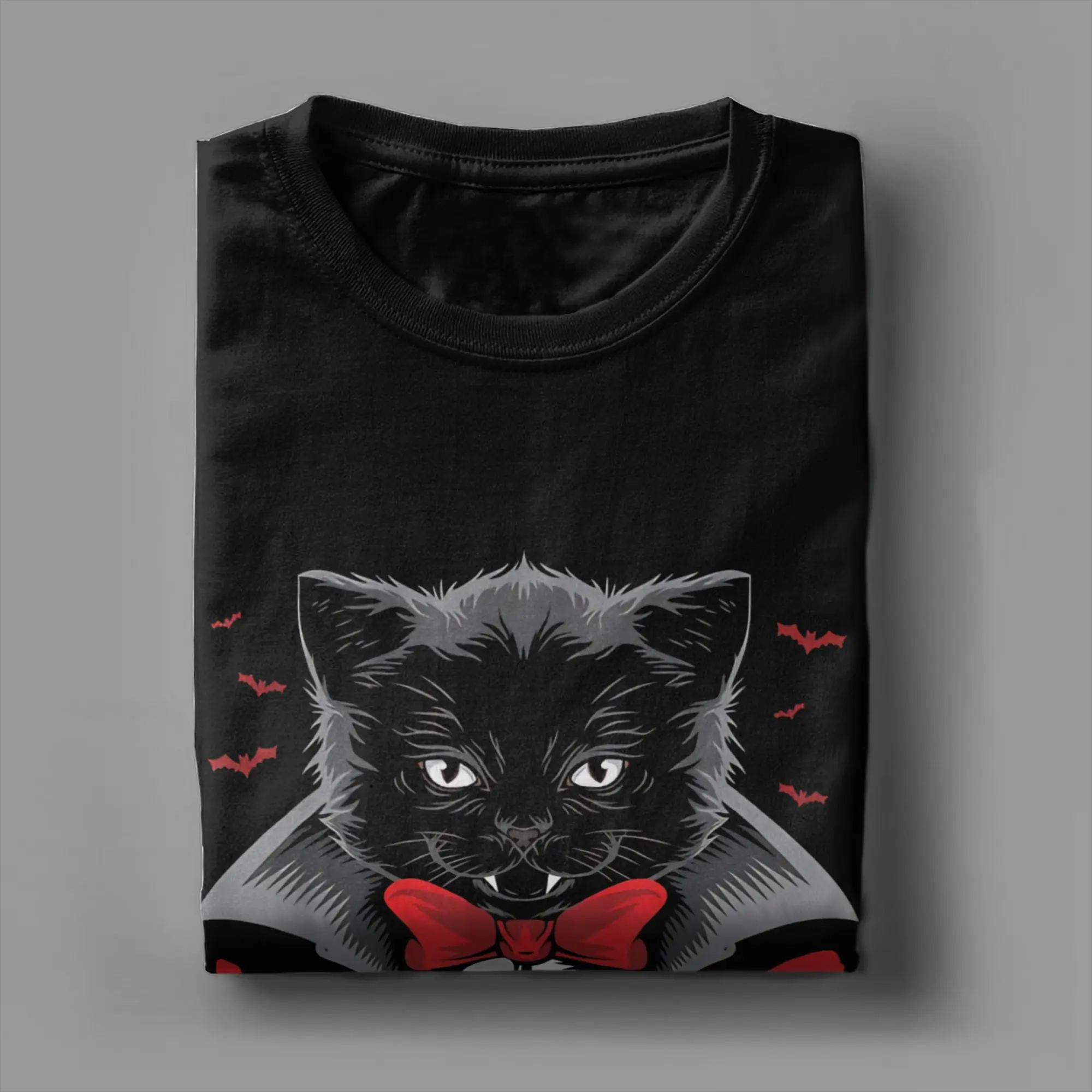 Men's T-Shirt Vampurr Vampire Cat Funny Halloween  Pure Cotton Tees Short Sleeve  T Shirts Round Collar Clothes New Arrival