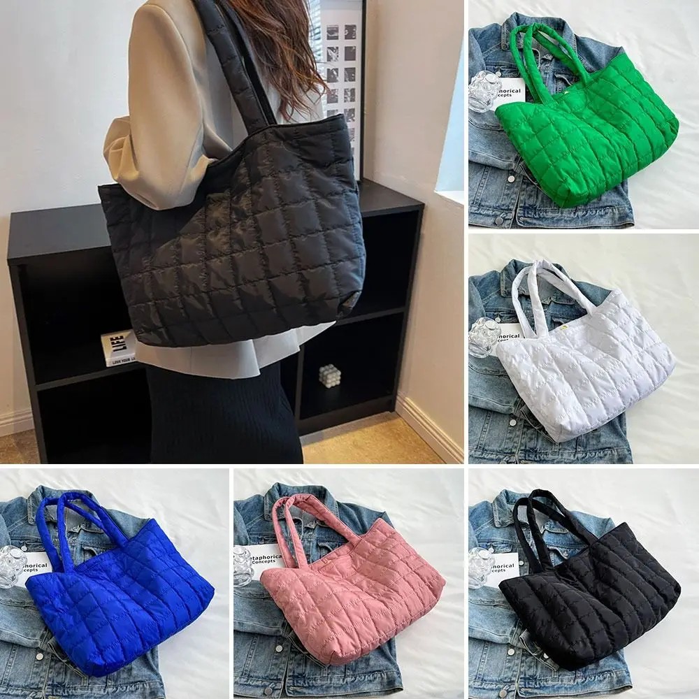 

Large Capacity Winter Shoulder Bag New Solid Nylon Handbags Cotton Casual Tote Bags For Women Fashion Top Handle Bag