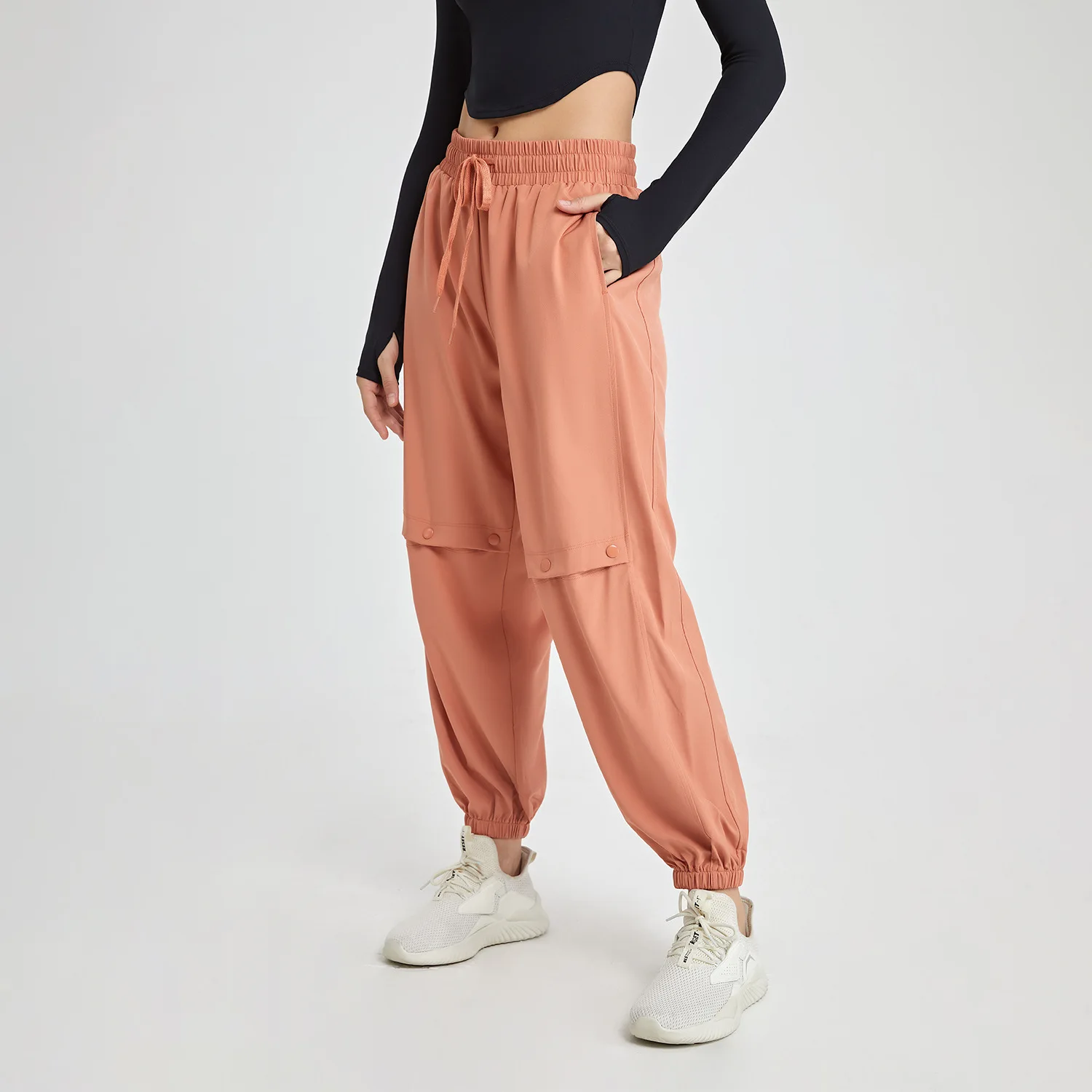 Women Loose Sport Pants Drawstring Yoga Running Trousers Snap Button Wide Leg Sweatpants Quick Dry Gym Fitness Harem Pant Female