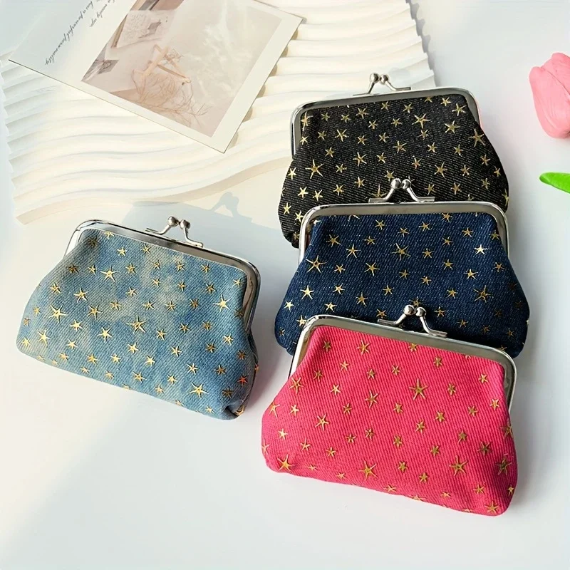 محافظ عملات كلاسيكية على شكل نجمة للنساء - محافظ محمولة بسحاب مع سلسلة مفاتيح، وحقائب عملات معدنية من القماش متعددة الألوان للتغيير والبطاقات