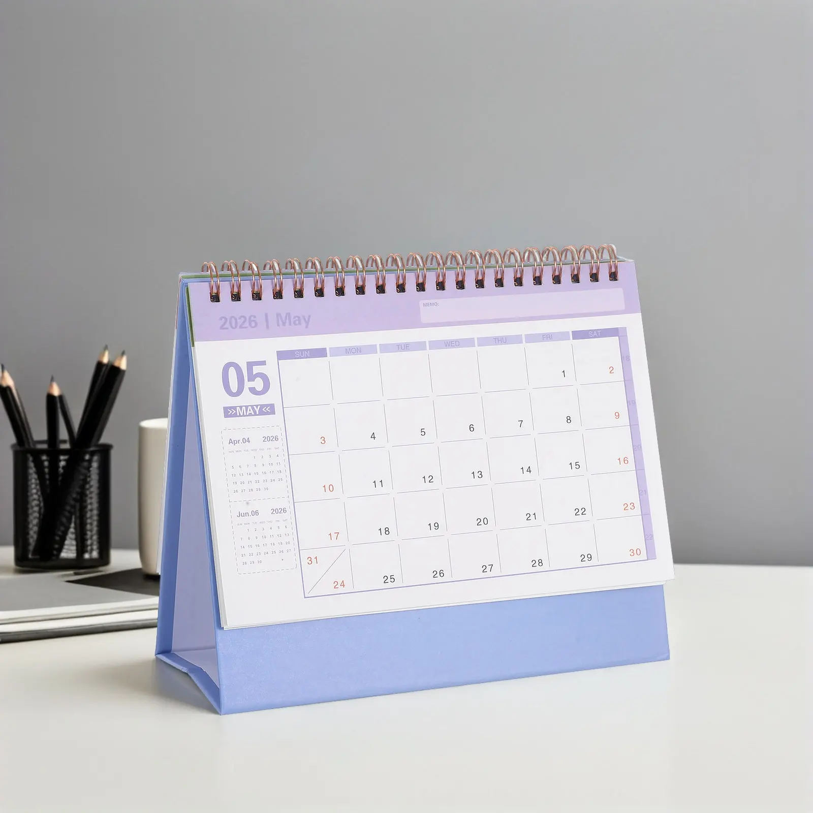 

2026 Minimalist Desk Calendar Small Foldable Standing Flip Design Thick Paper Desktop Monthly Planner for Office Home School