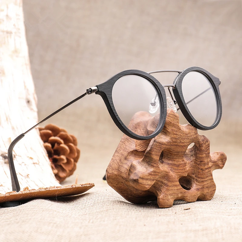 HDCRAFTER round eye glasses frames for women Wood Grain Optical Glasses Frame with clear Lens Men Women Reading Glasses