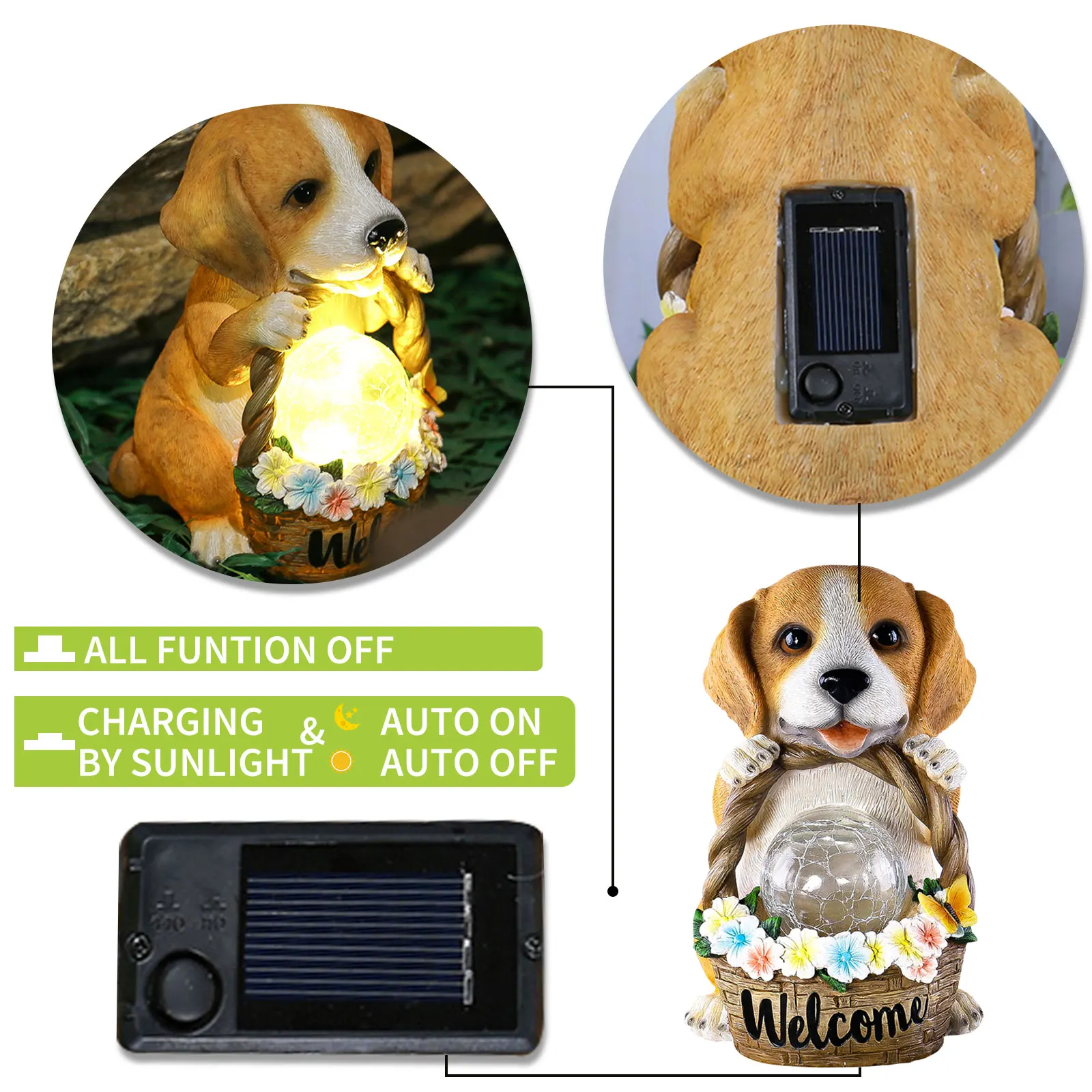 

Solar Puppy Statue Light Dog Figurine LED Light Waterproof Cute Yard Ornaments Creative for Home Patio Yard Lawn