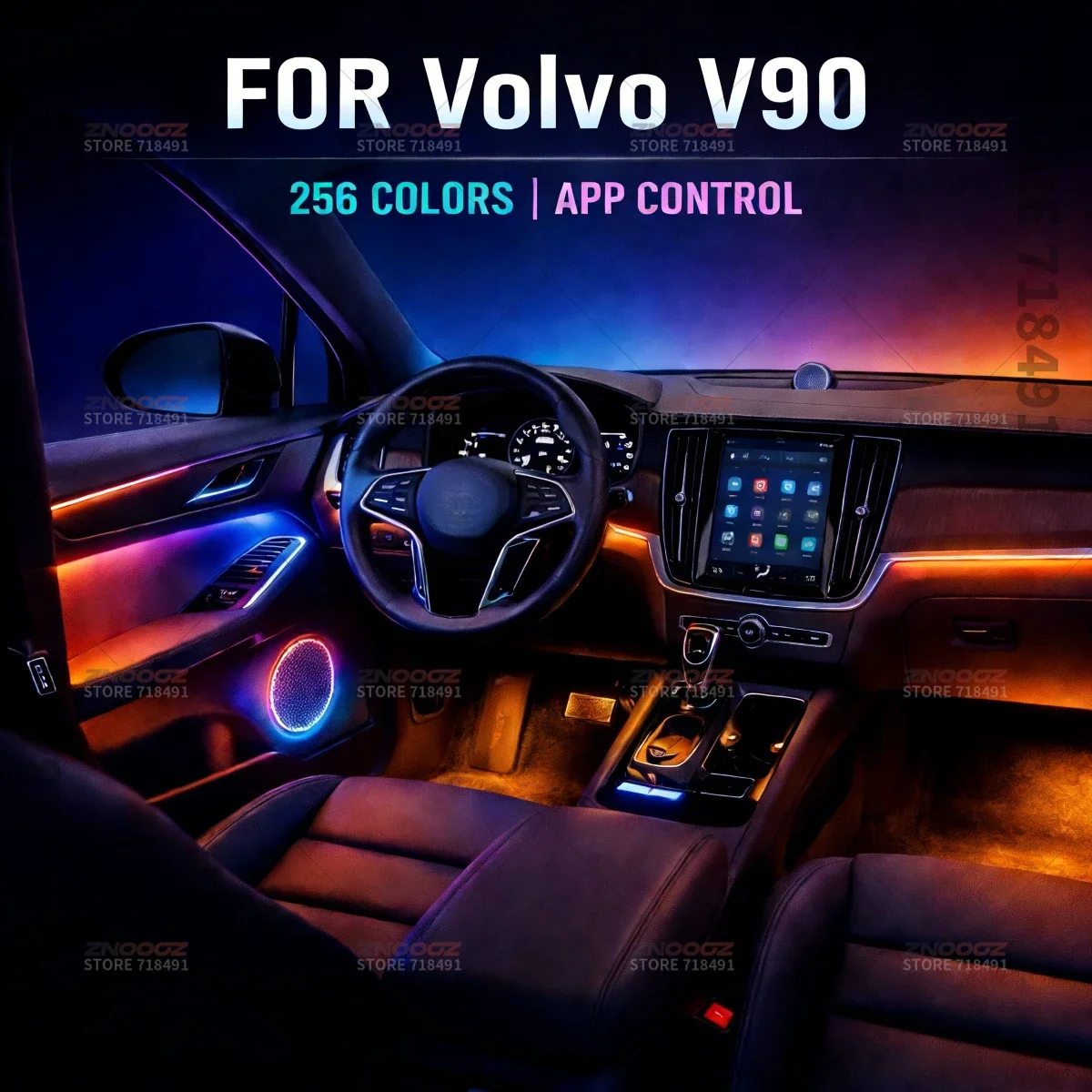 22in1 RGB Car Interior Acrylic Car Ambient Lights RGB Hidden Acrylic Strip Decoration Atmosphere Accessories For Volvo V90