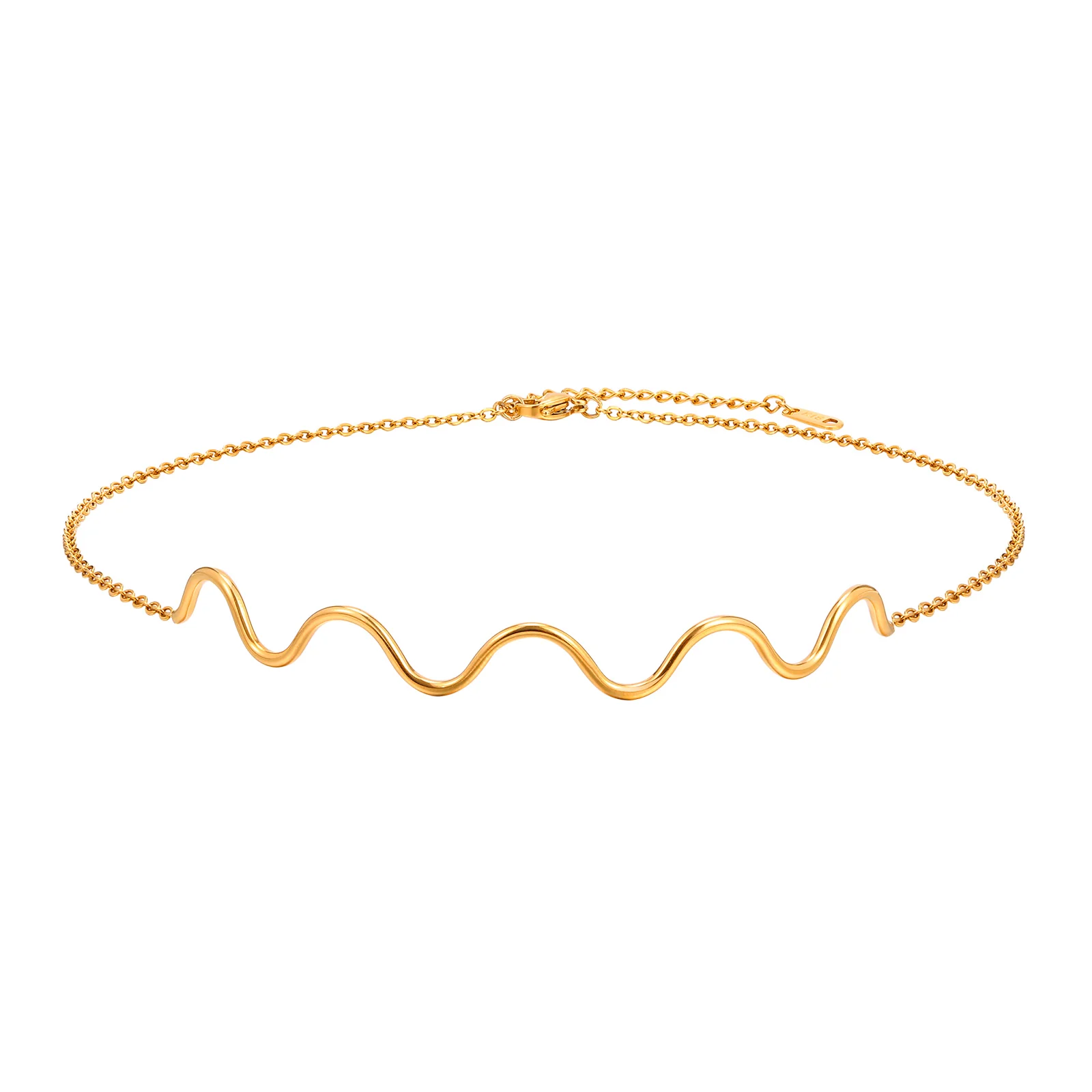 

Women Wave Choker Necklace, Stainless Steel Minimalist Chain Collar,18k Gold Plated Jewelry