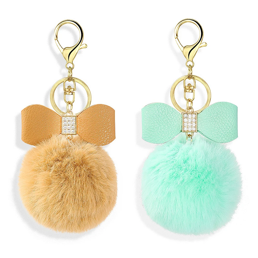 8cm Fake Fox Rabbit Keychain Pompom Bowknot Keyring Rhinestone Keyholder Women Bag Accessories Soft Plush Charm image 6