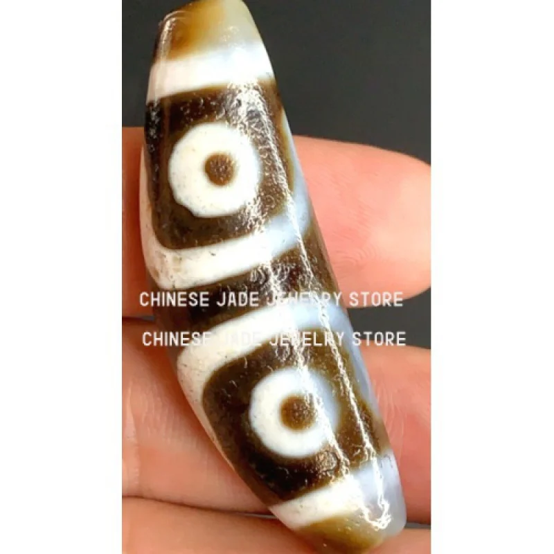 

Tibetan Old Agate Dzi Bead " 3 Eyes " Amulet Pendant 52.5mm x 17mm