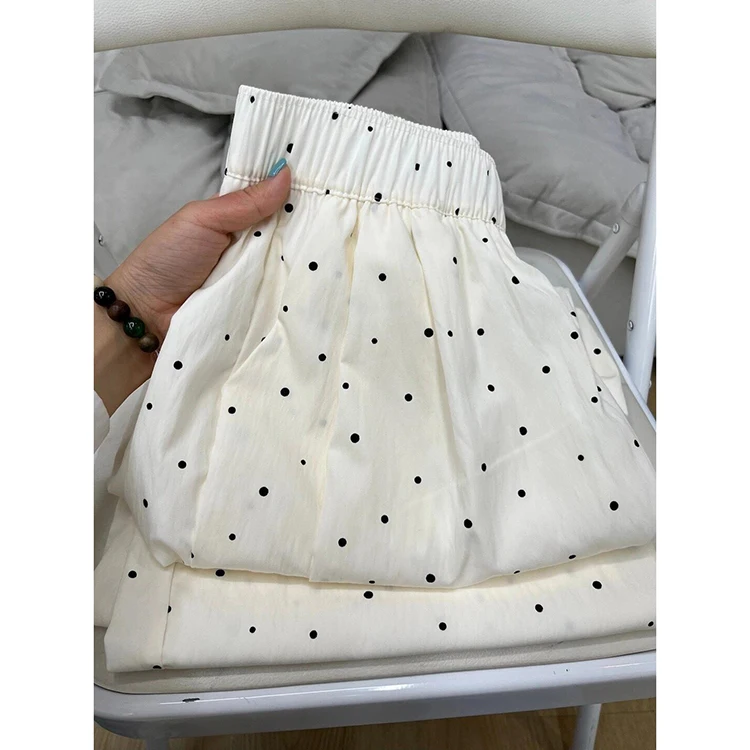 2025 여름 신상 물방울 무늬 와이드 레그 팬츠 여성용 얇은 캐주얼 소형 사이즈 텍스처 레이지 아이스 실크 셈바치 팬츠 하이웨이스트 롱 팬츠