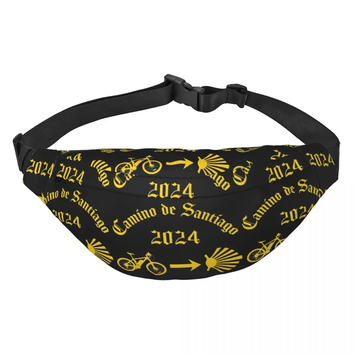 Custom Camino De Santiago Fanny Pack Women Bicycle Yellow Arrow Scallop Shell Sling Crossbody Waist Bag Biking Phone Money Pouch