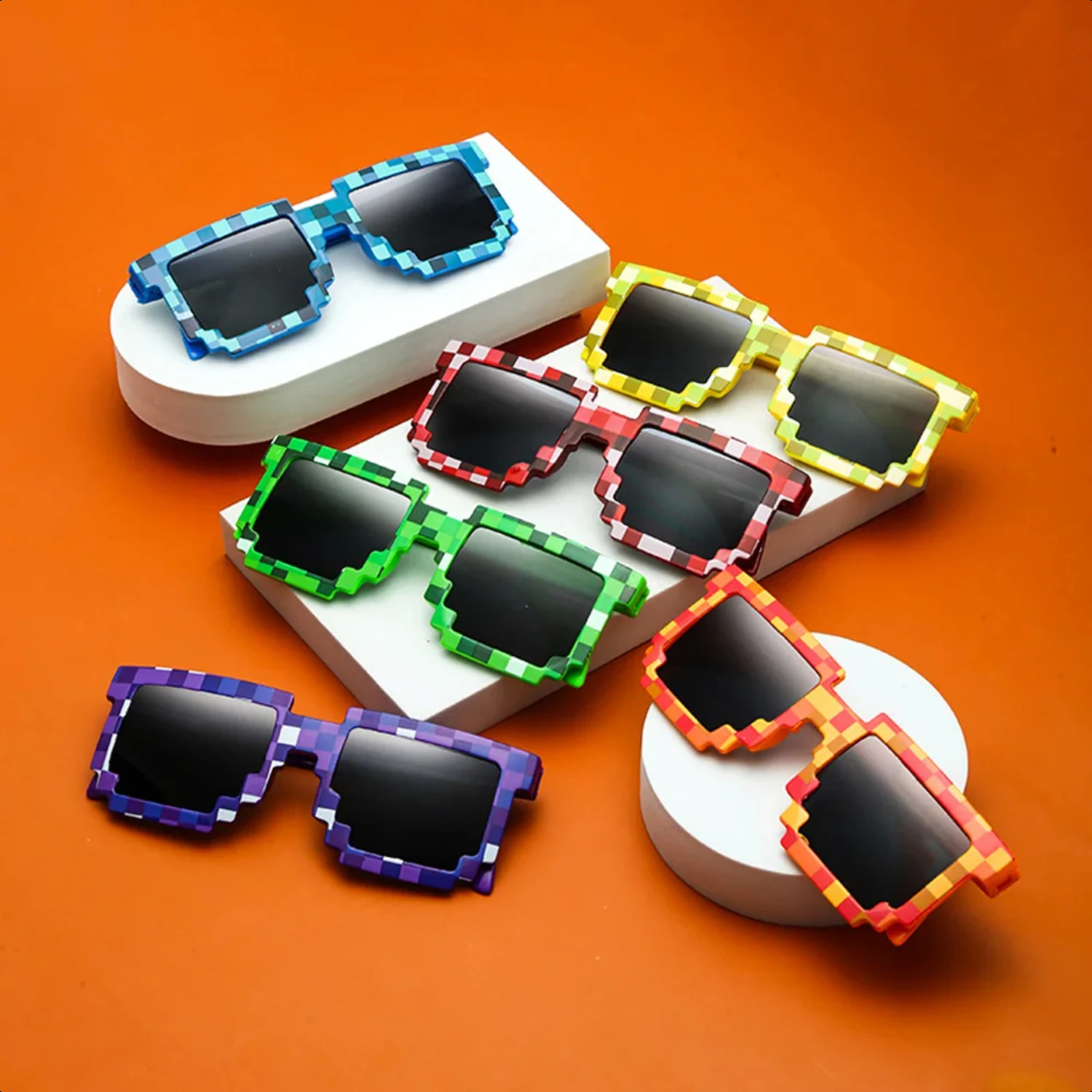 Colorful Pixel Grid Sunglasses 1Pcs Funny Party Eyewear Decoration Unisex Vintage Game Building Block Mosaic Sun Glass