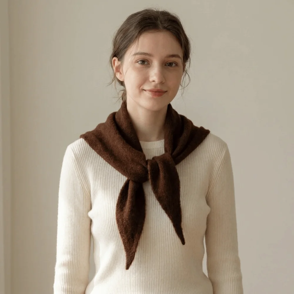 Neck Cover Solid Color Knitted Triangle Scarf Striped Windproof Cross Scarves Neck Guard Shawl False Collar Girl